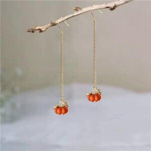 Pumpkin Dangle Earrings | Cute Fall Halloween Drop Jewelry | Autumn Gift